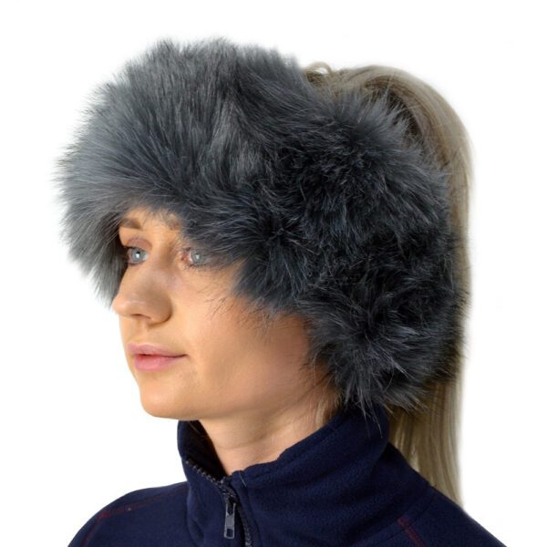 20286 Hy Equestrian Canadian Faux Fur Headband Grey 01 - Hertfordshire Tak Shak