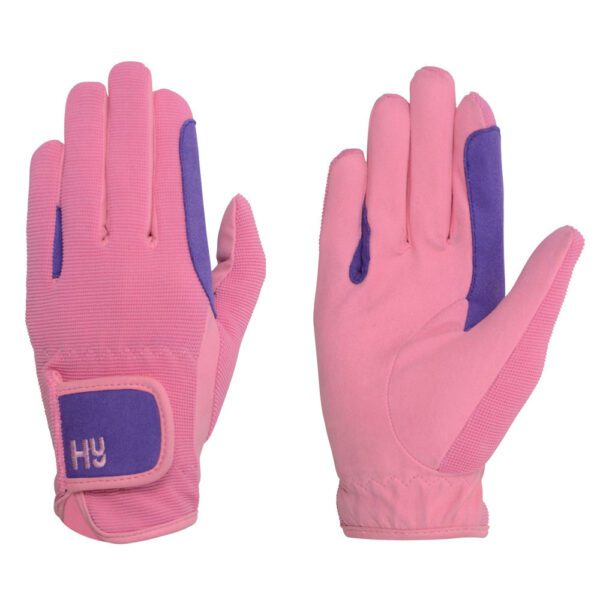 24073 Hy5 Childrens Two Tone Riding Gloves Purple Pink 01 - Hertfordshire Tak Shak