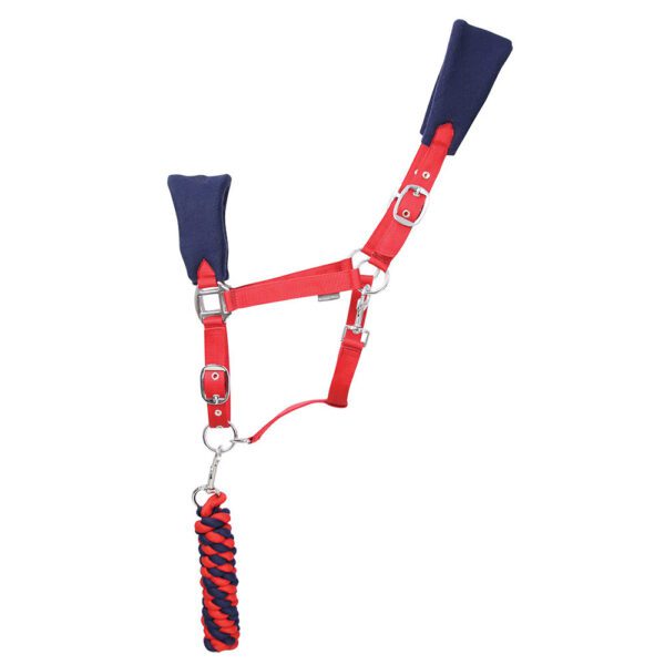 30822 Hy Equestrian DynaMizs Ecliptic Fleece Head Collar and Lead Rope Navy Red 01 - Hertfordshire Tak Shak