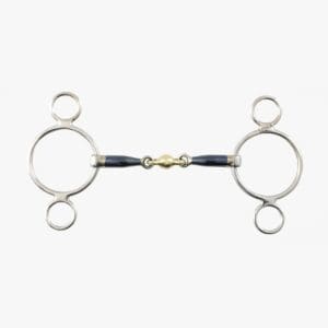 Blue Sweet Iron Two Ring Gag with Brass Alloy Lozenge