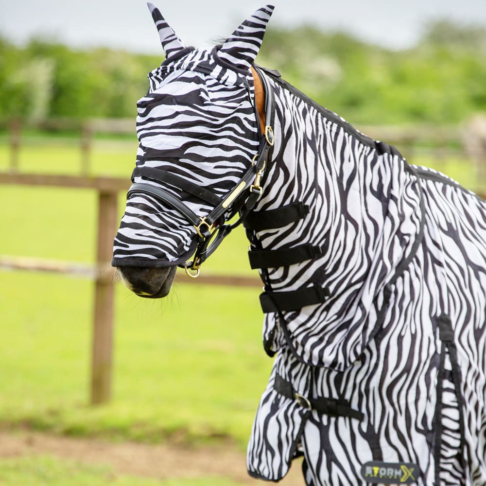 Hy Equestrian Zebra Fly Mask with Ears and Detachable Nose - Image 2
